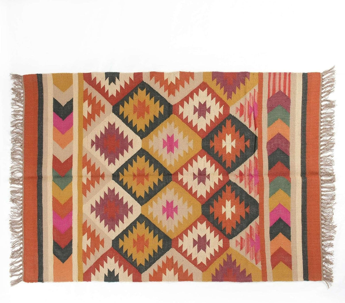Boho Geometric Handwoven Jute Kilim Rug