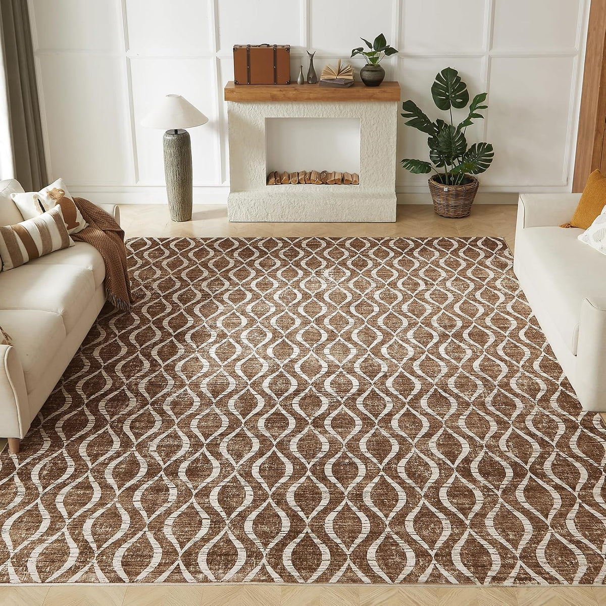 Cream Washable Moroccan Trellis Rug