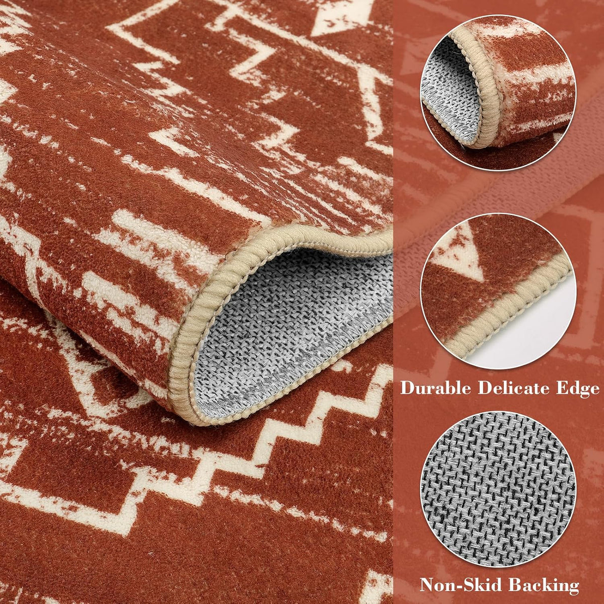 Brown Washable Moroccan Geometric Rug