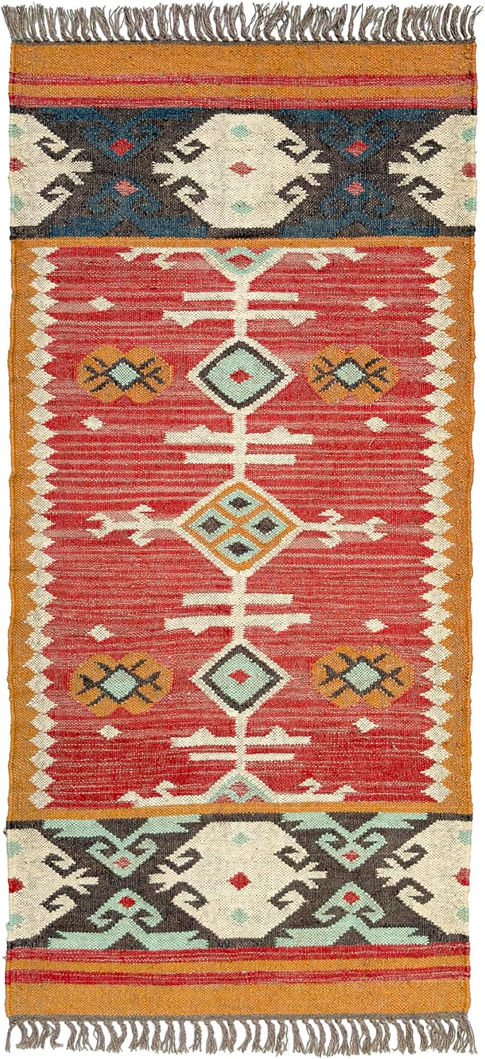Boho Tribal Jute Kilim Runner Rug