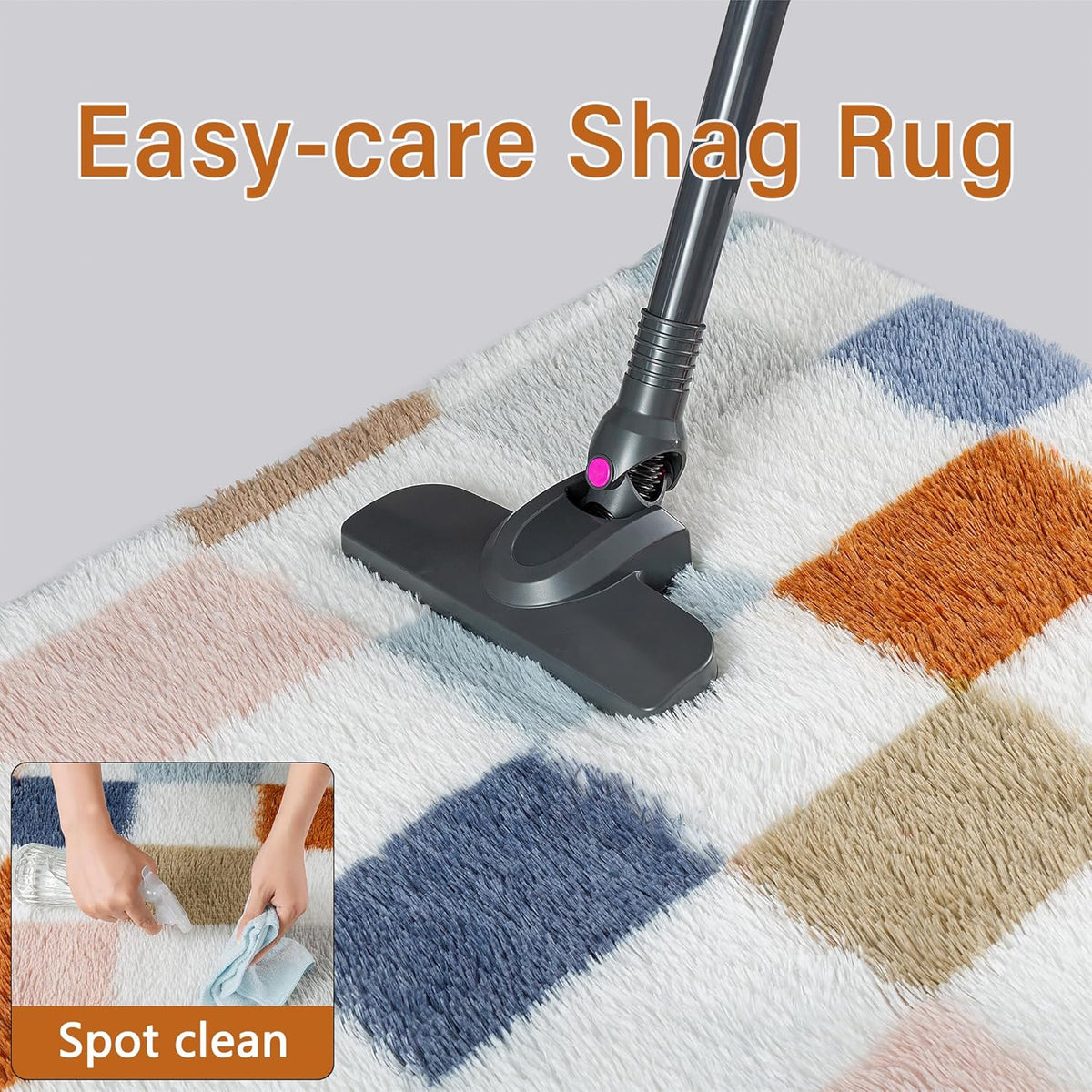 Washable Checkered Fluffy Shag Rug