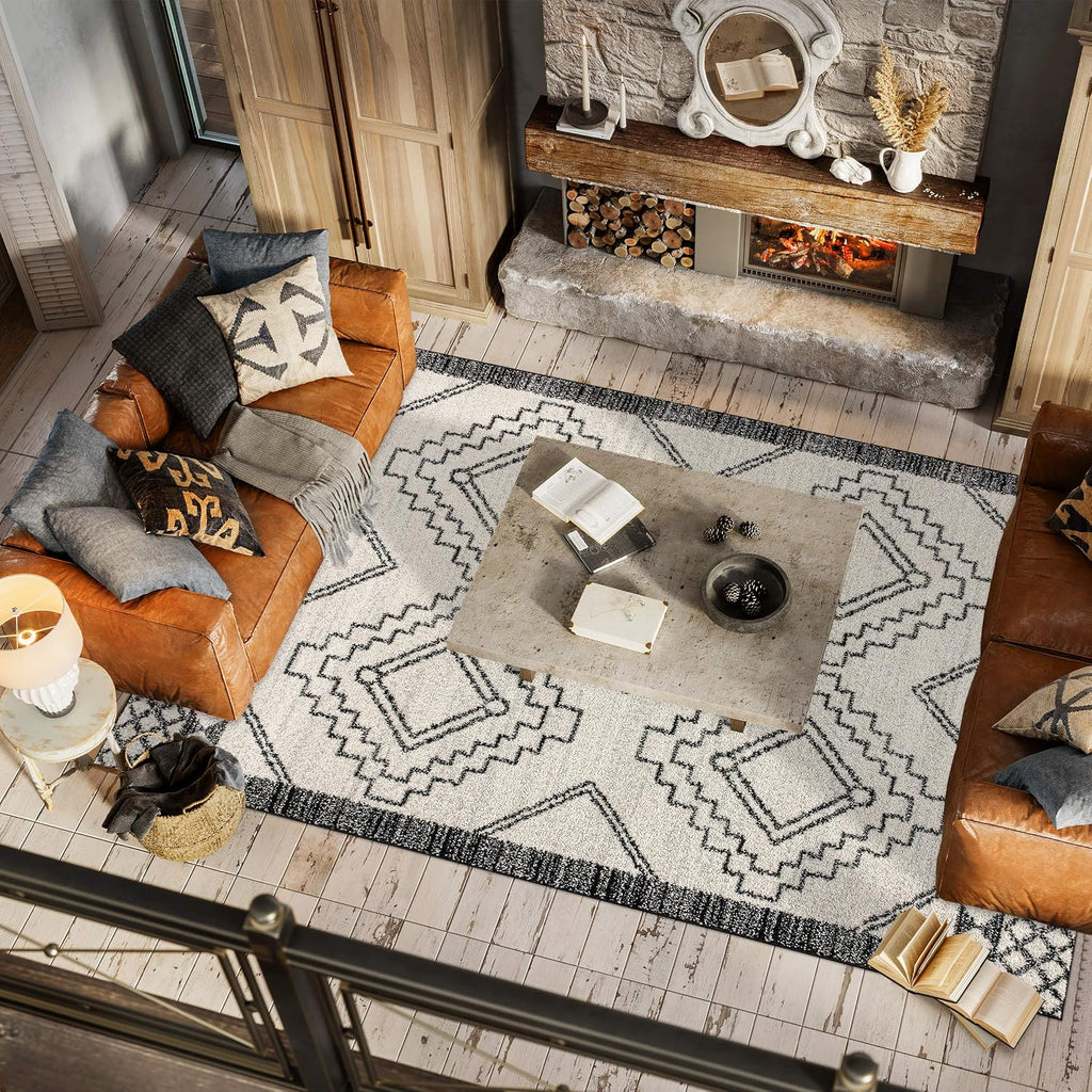 Cream Black Beni Souk Moroccan Rug