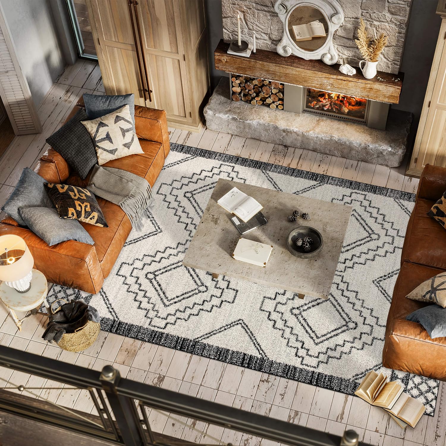 Cream Black Beni Souk Moroccan Rug